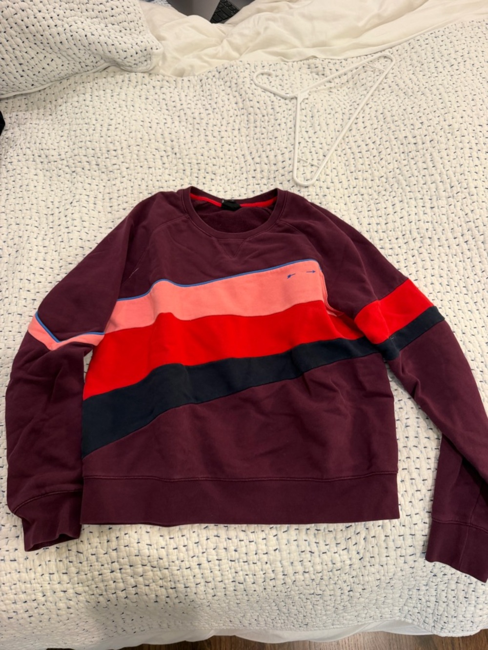 The Upside Maroon Crewneck with Pink, Red and Navy Stripes